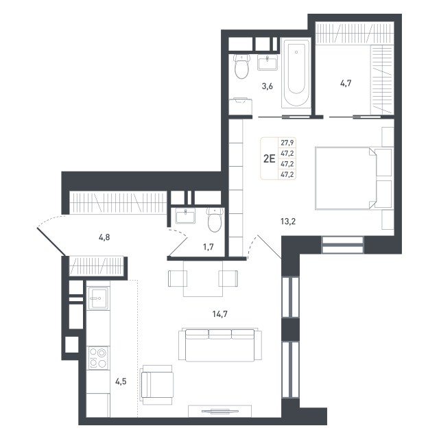 Планировка 48.8 м²