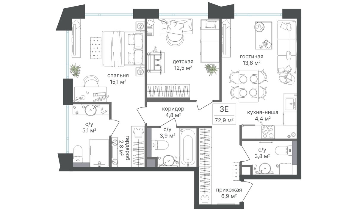 Планировка 72.2 м²