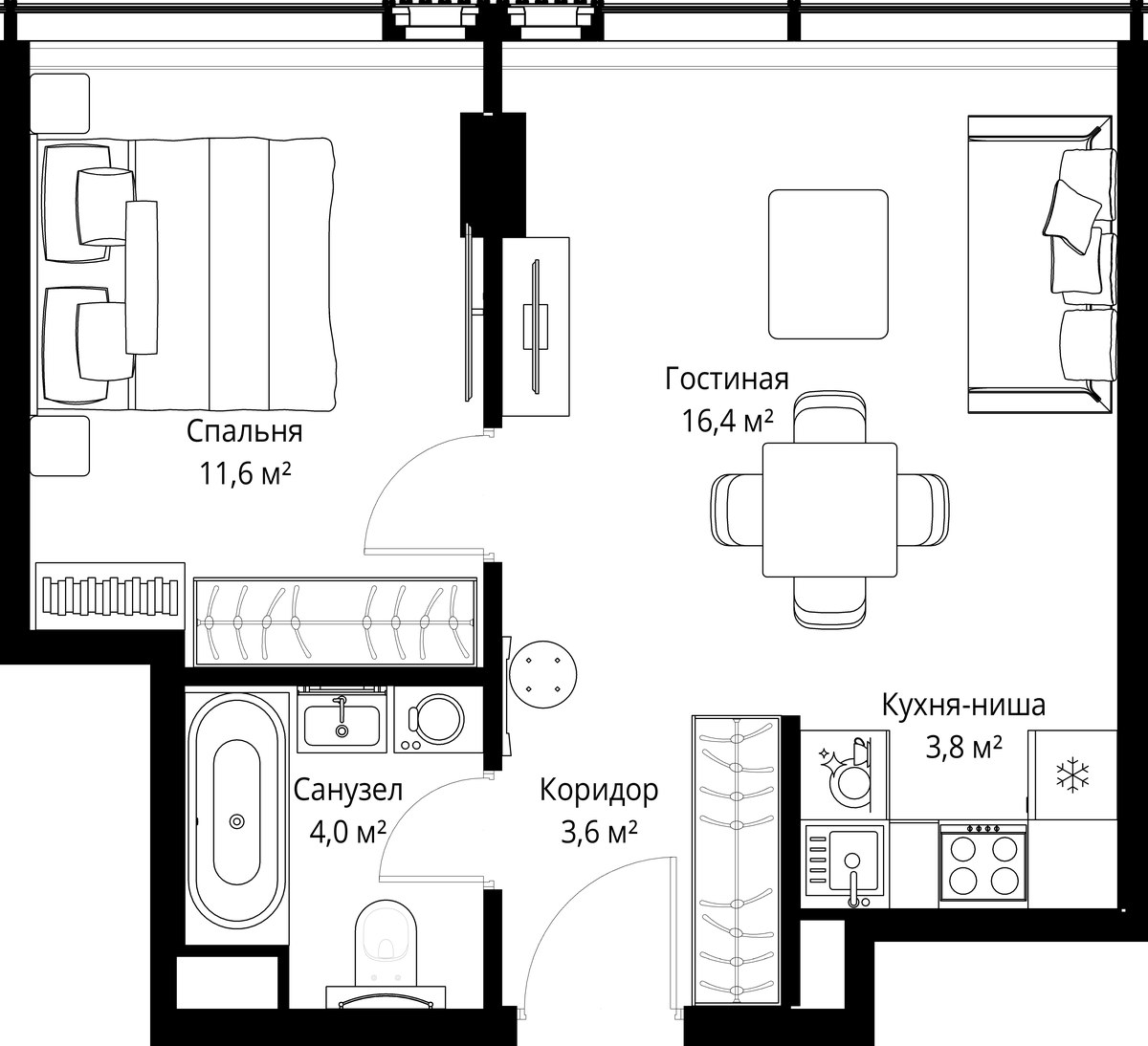 Планировка 39.4 м²
