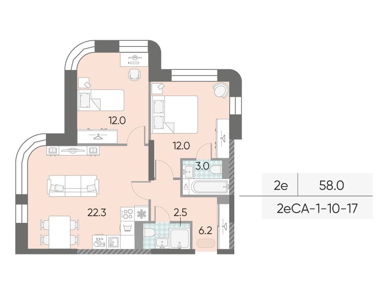 Планировка 58.0 м²