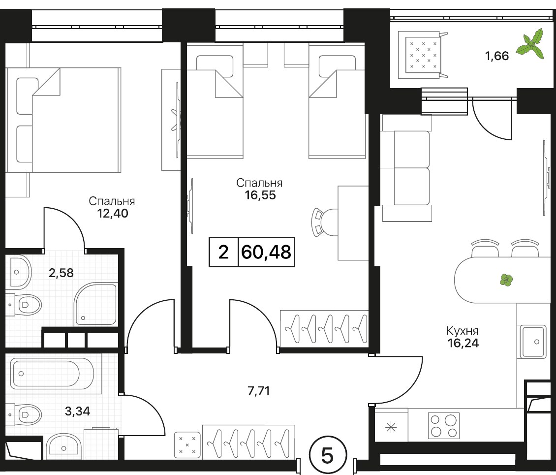 Планировка 60.48 м²