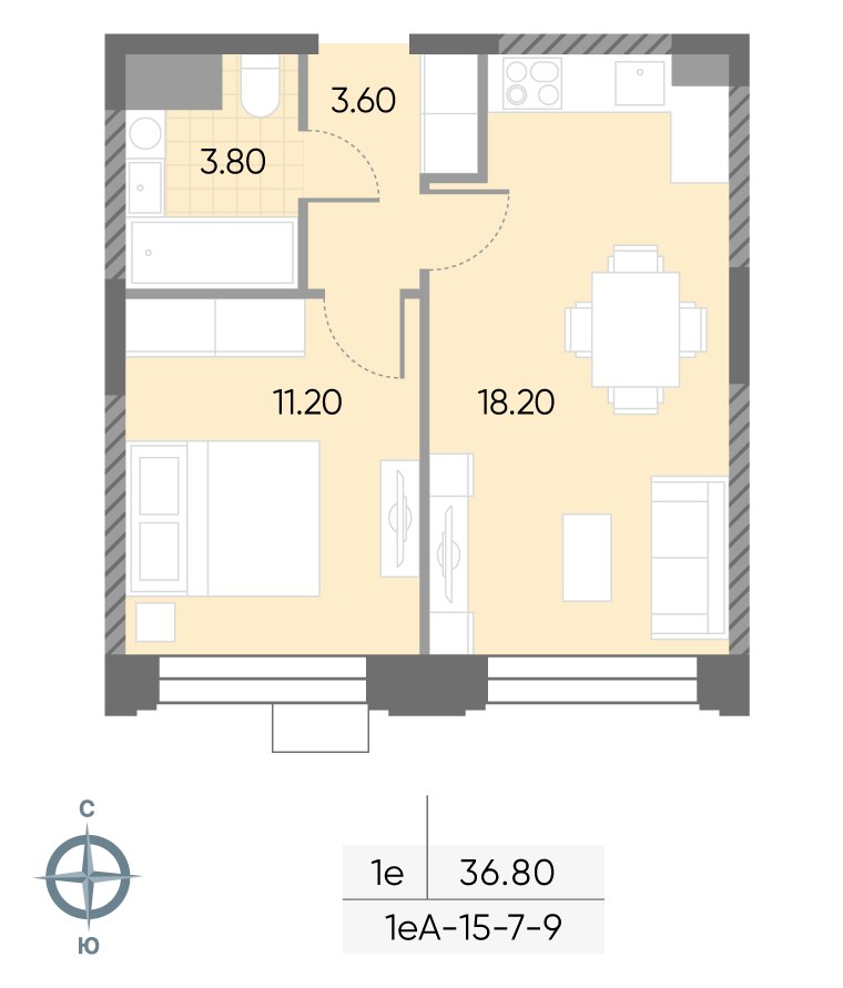 Планировка 36.8 м²