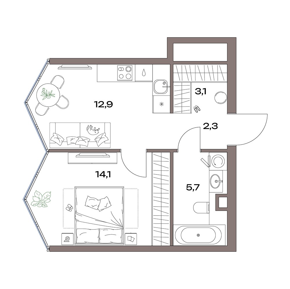 Планировка 38.1 м²