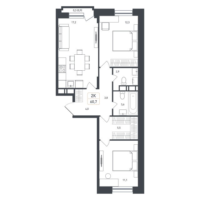 Планировка 62.5 м²