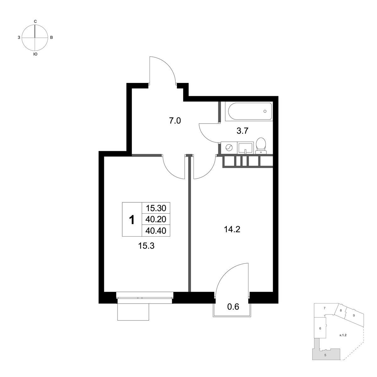 Планировка 40.4 м²