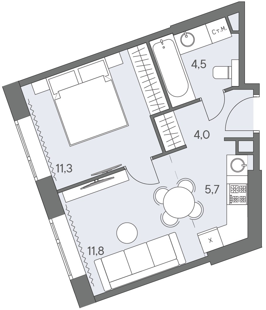 Планировка 37.5 м²