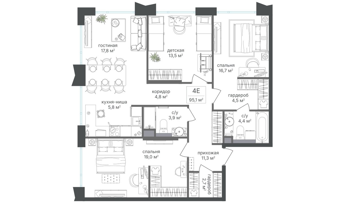 Планировка 94.4 м²