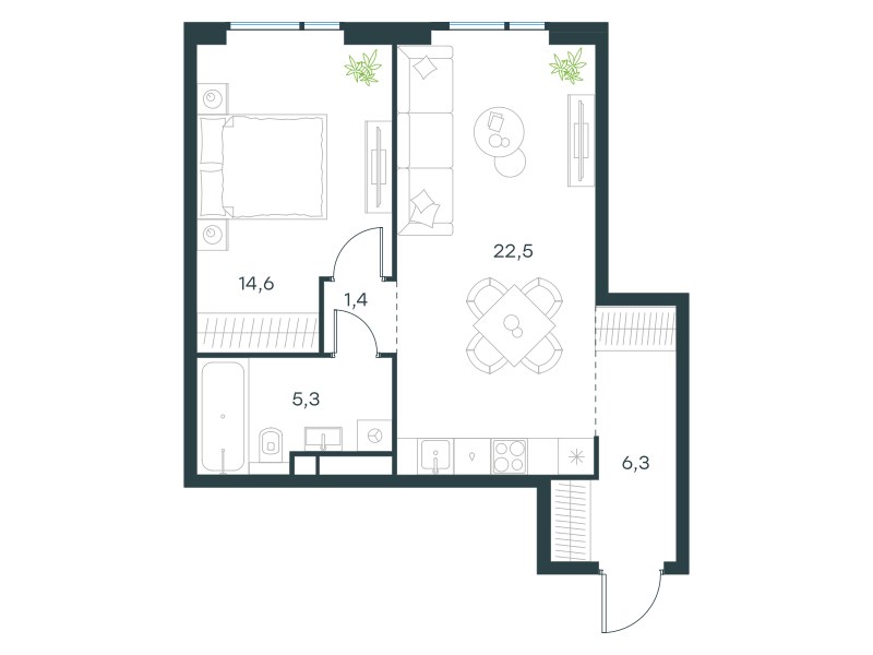 Планировка 50.1 м²