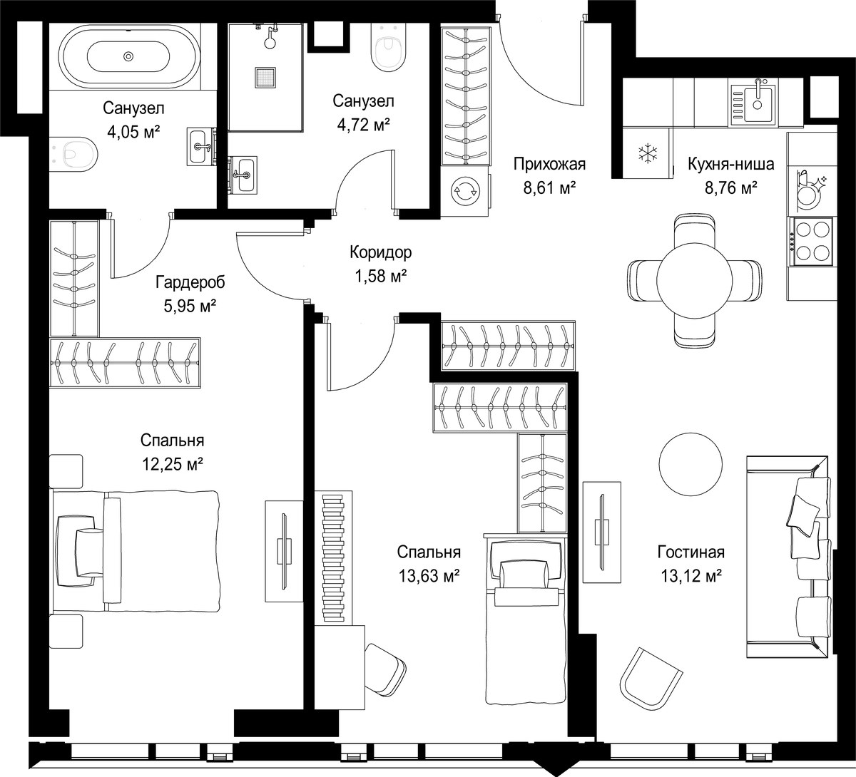 Планировка 74.04 м²