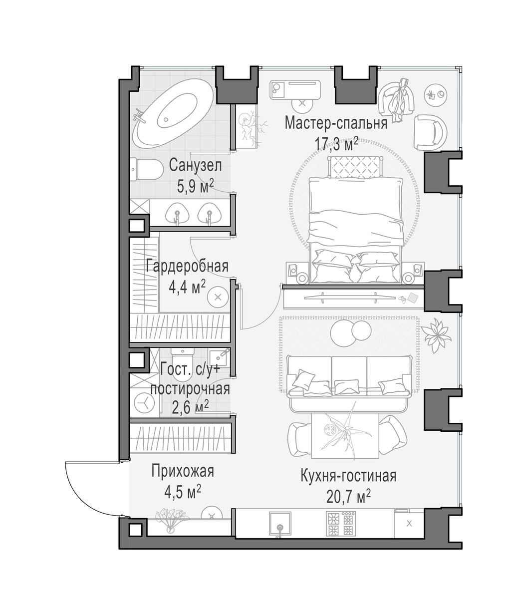 Планировка 55.5 м²