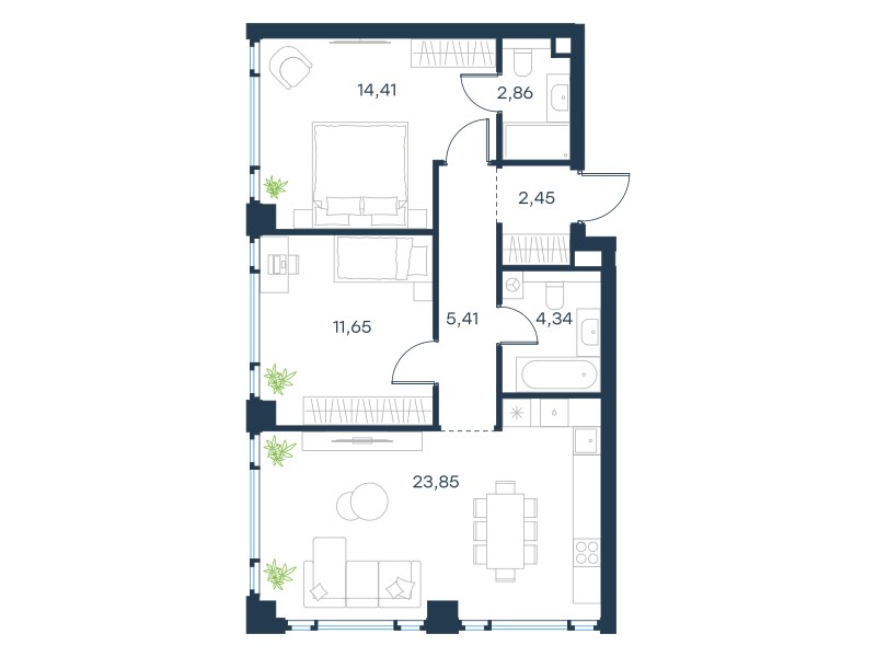 Планировка 64.97 м²