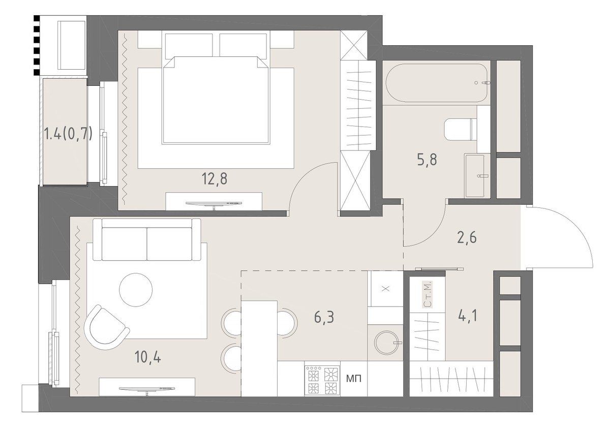 Планировка 42.7 м²