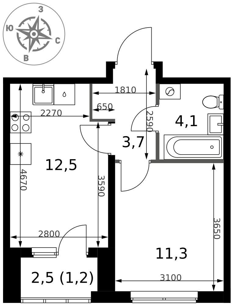 Планировка 32.8 м²