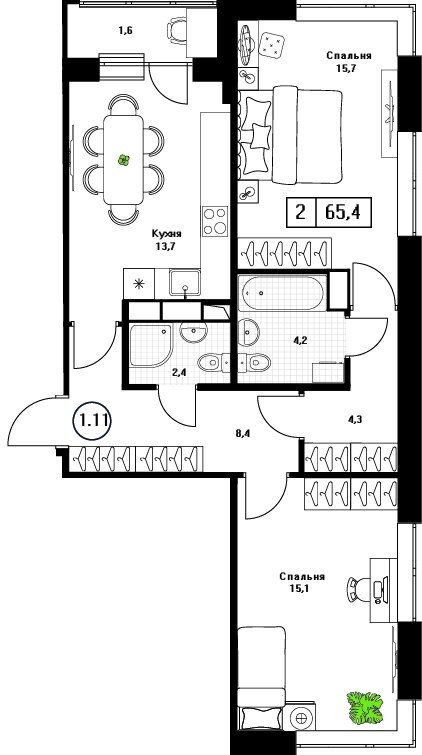 Планировка 65.4 м²