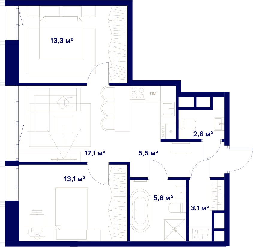 Планировка 60.3 м²