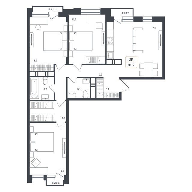 Планировка 84.9 м²