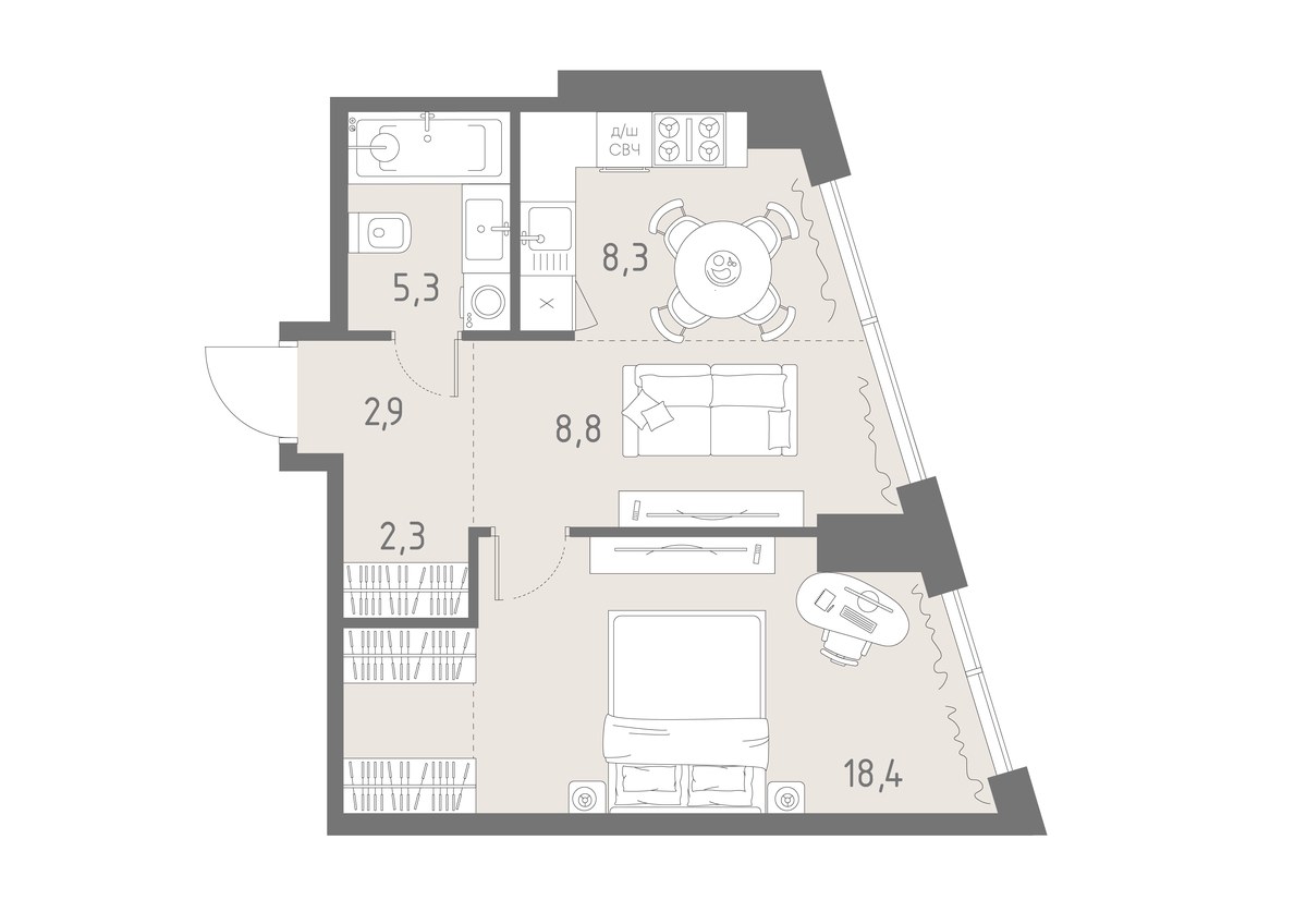 Планировка 46.0 м²