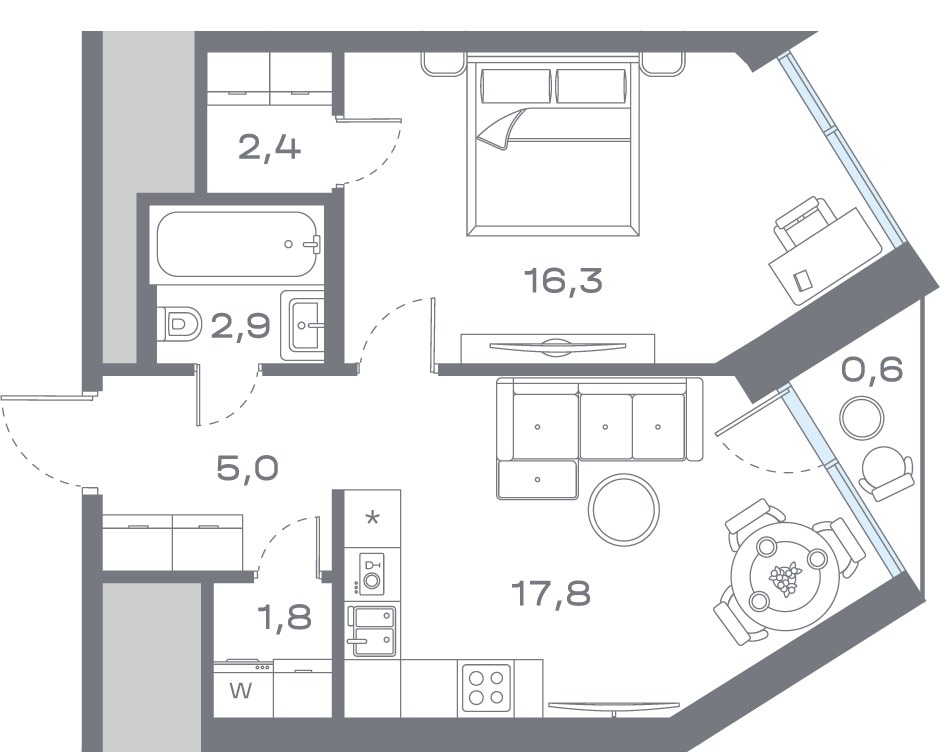 Планировка 46.66 м²