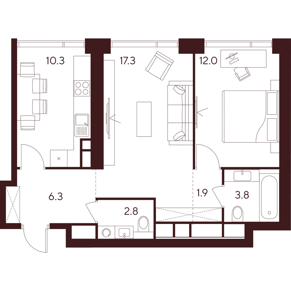 Планировка 54.4 м²