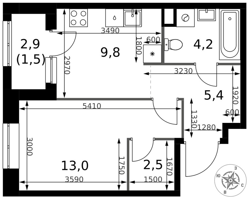 Планировка 36.4 м²