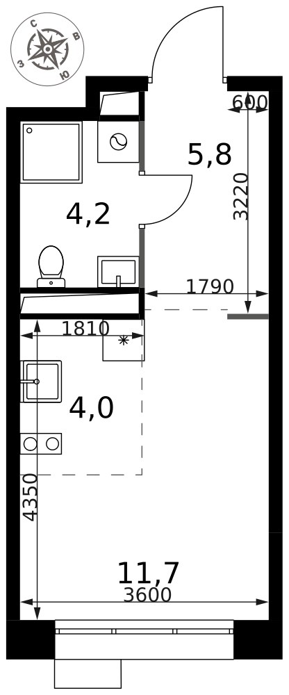 Планировка 25.7 м²