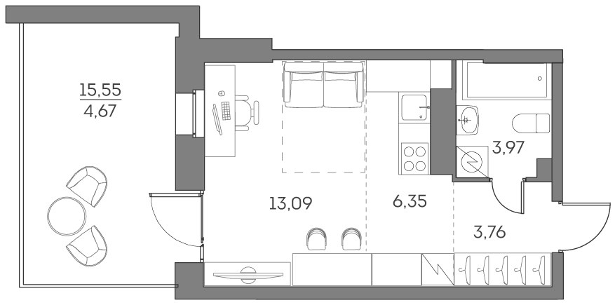 Планировка: Студия, 31.84 м²