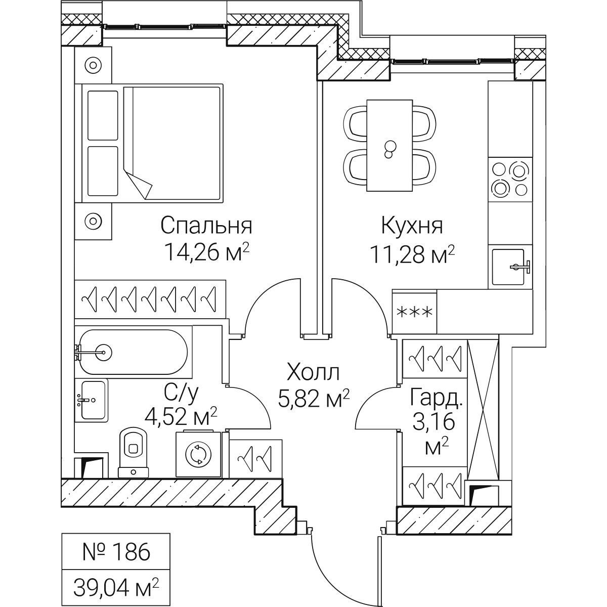 Планировка 39.04 м²