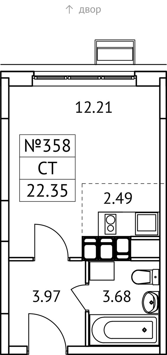 Планировка: Студия, 22.35 м²