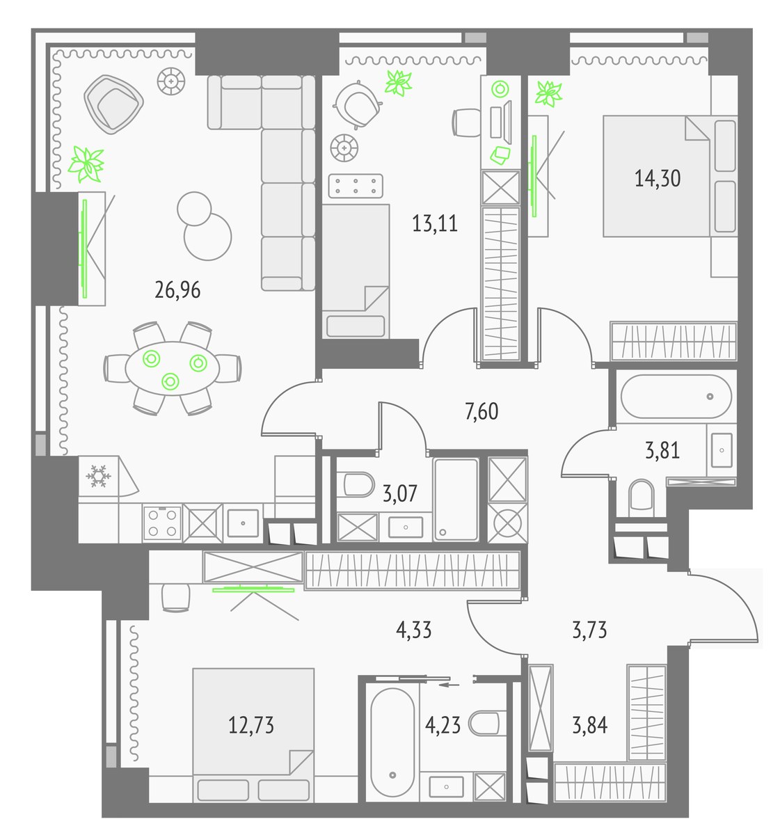 Планировка 97.71 м²