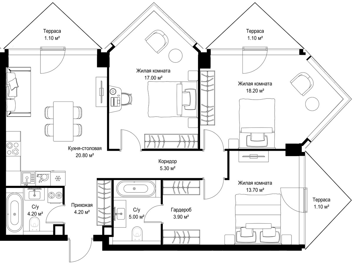 Планировка 95.6 м²