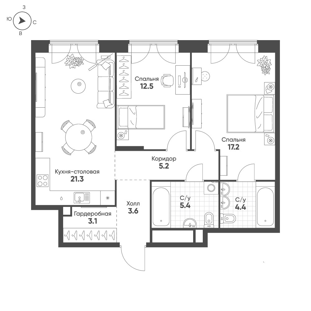 Планировка 72.7 м²