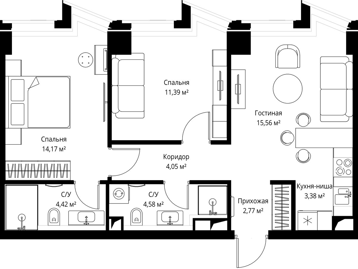 Планировка 62.1 м²