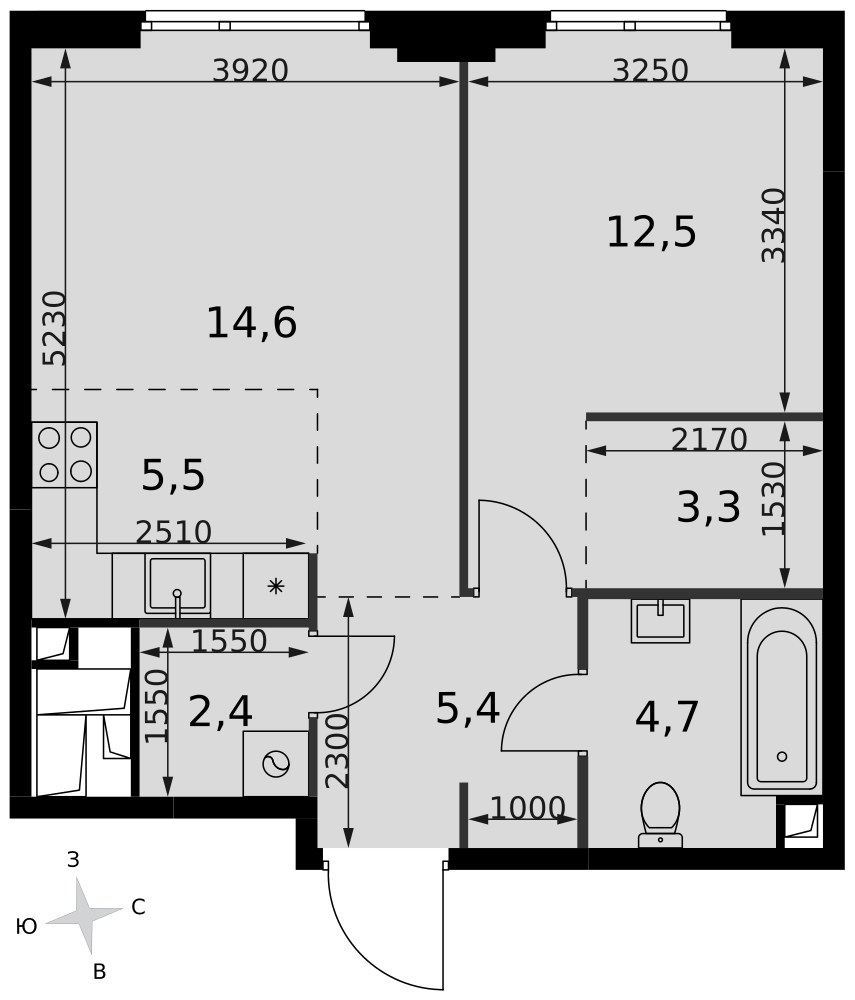 Планировка 48.4 м²
