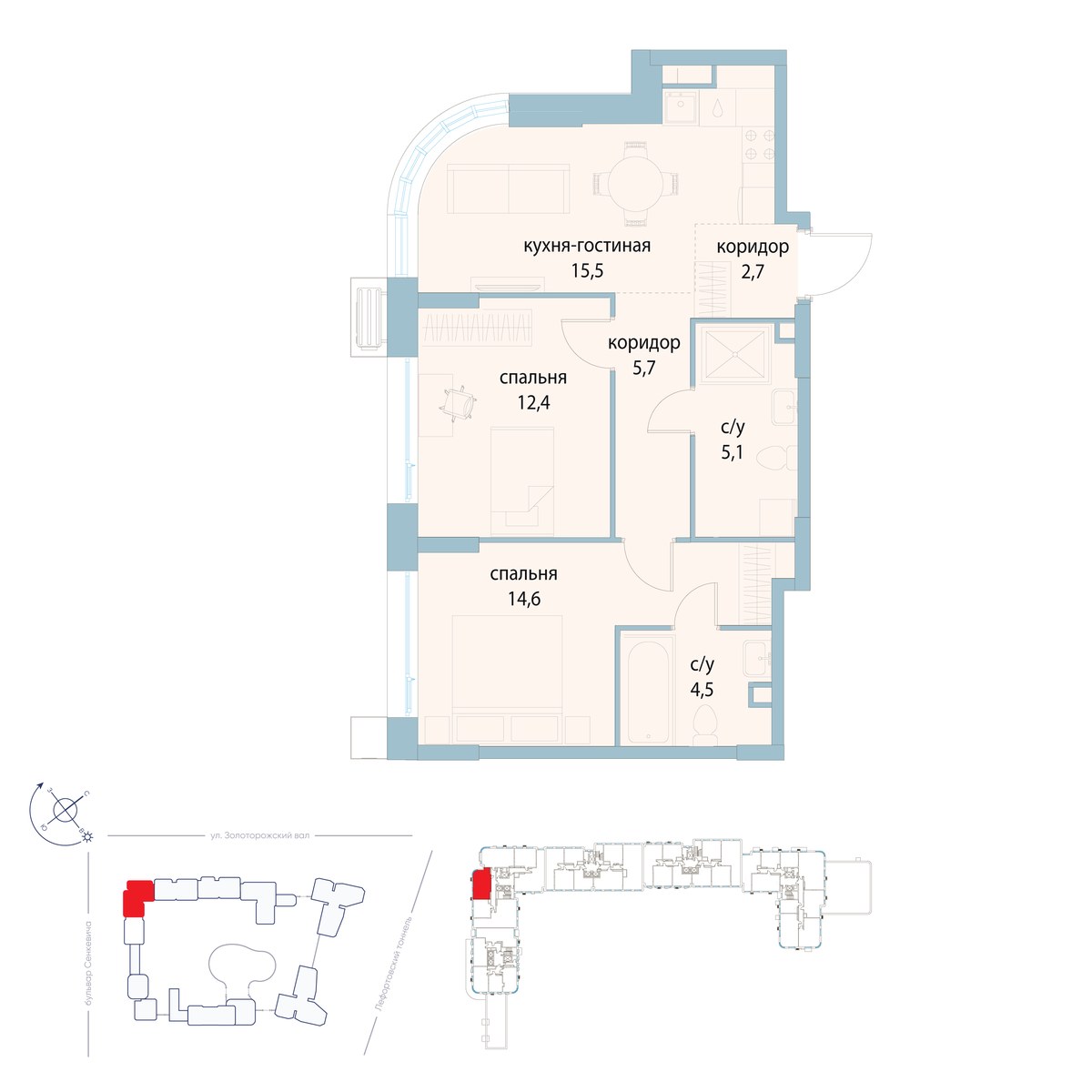 Планировка 60.5 м²