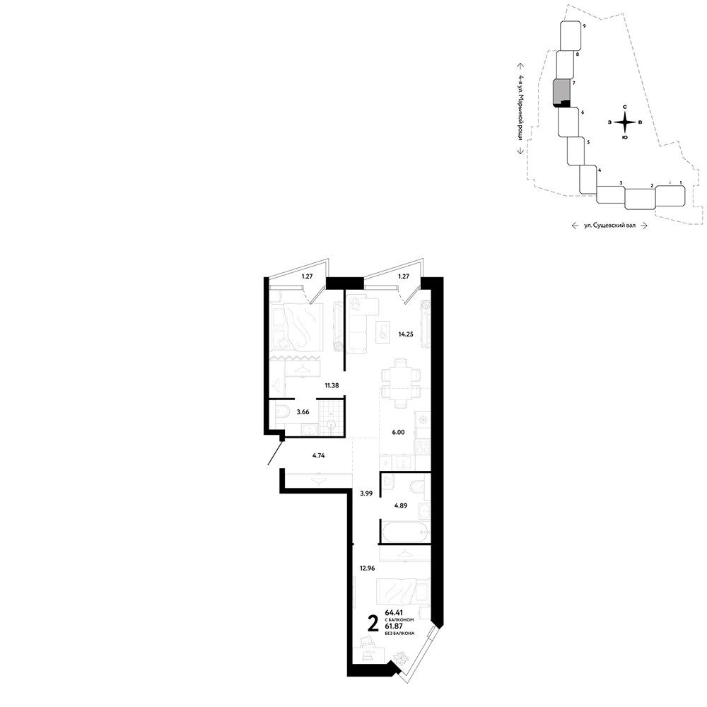 Планировка 64.41 м²