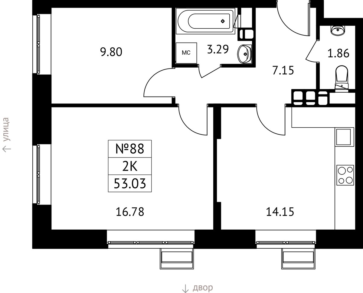 Планировка 53.03 м²