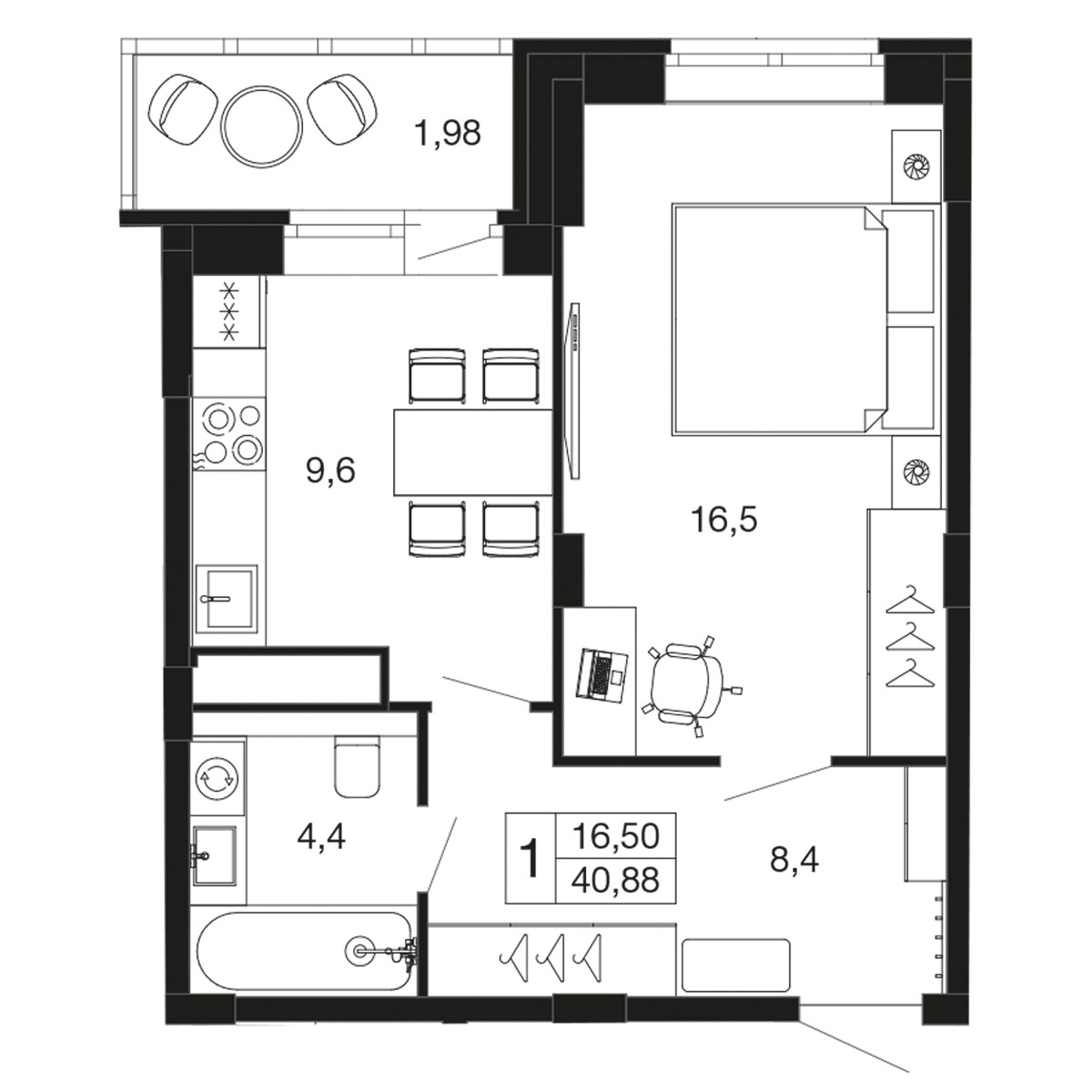 Планировка 38.9 м²