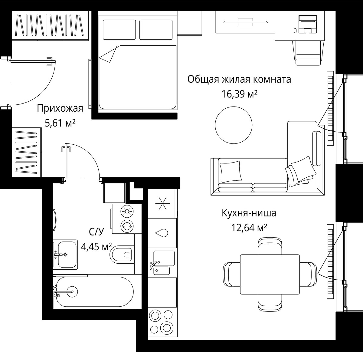 Планировка 39.09 м²