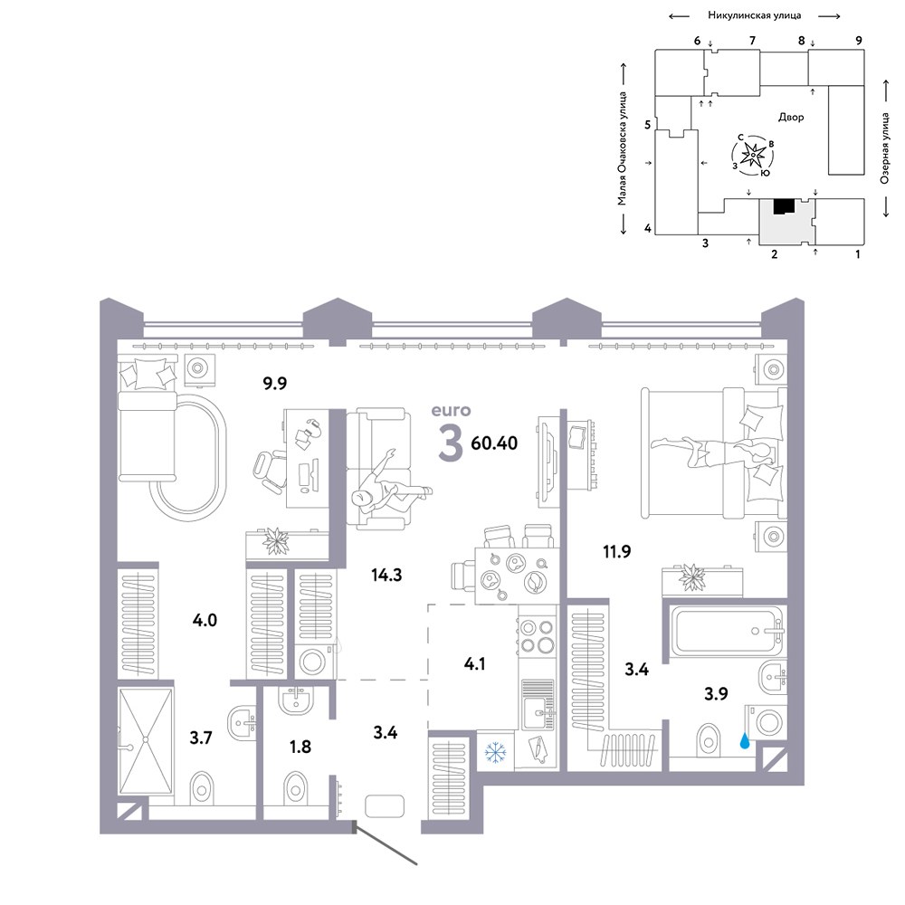 Планировка 60.4 м²