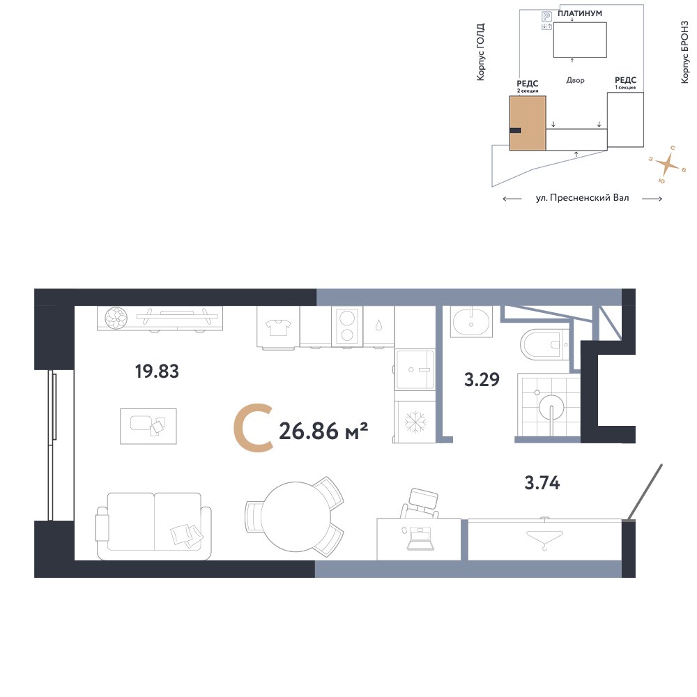 Планировка 26.86 м²