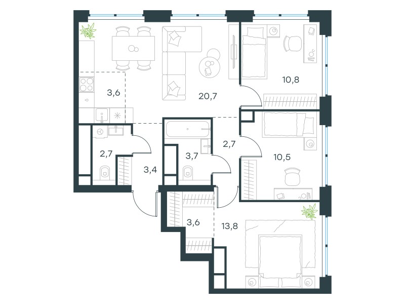 Планировка 75.5 м²