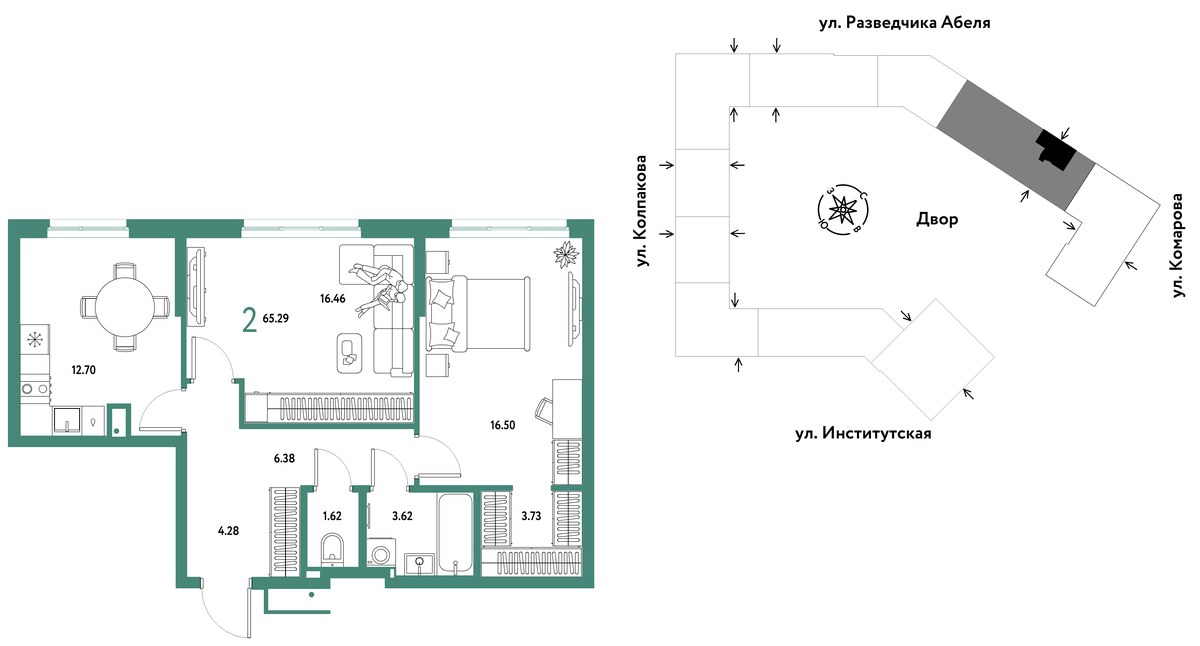 Планировка 65.29 м²