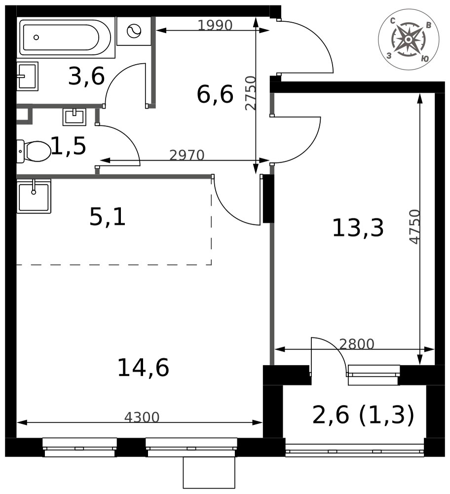 Планировка 46.0 м²