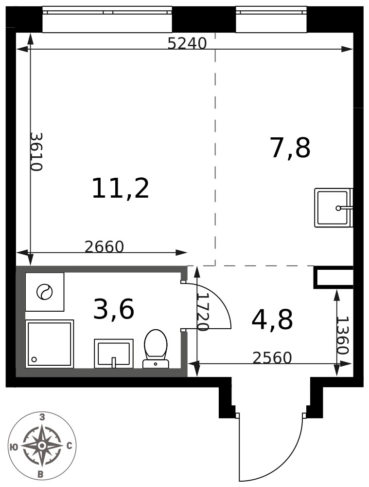 Планировка: Студия, 27.4 м²