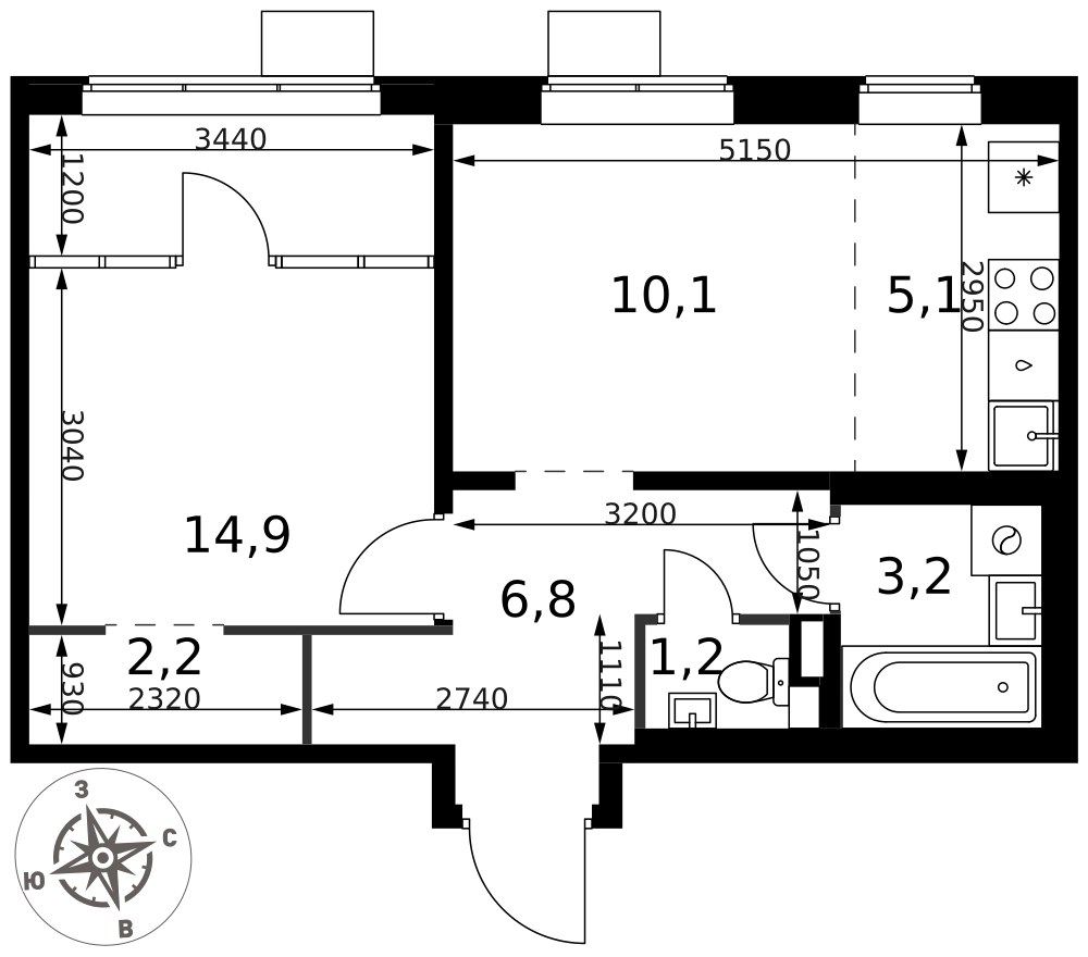Планировка 43.5 м²