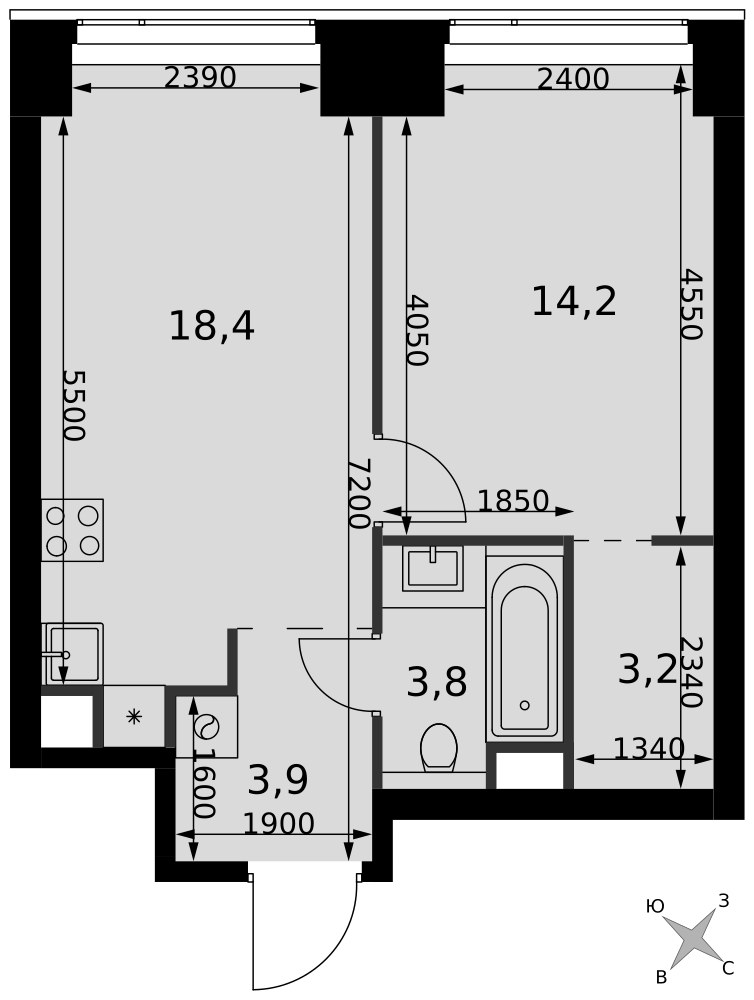 Планировка 43.5 м²