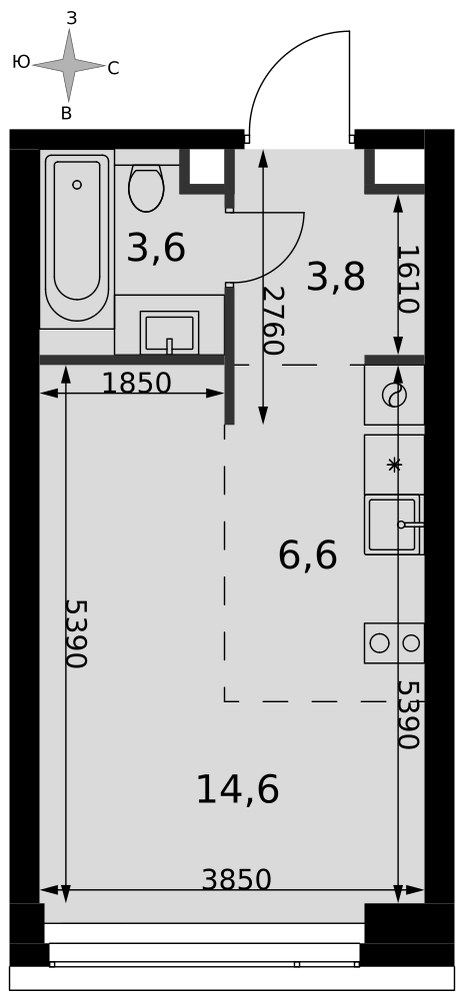 Планировка: Студия, 28.6 м²