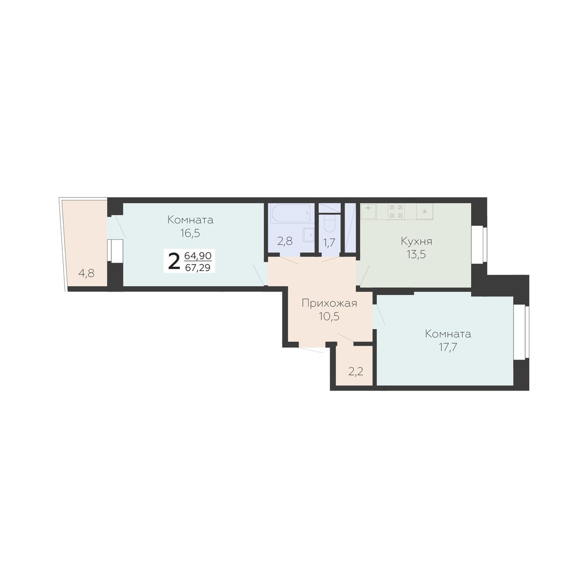 Планировка 67.29 м²