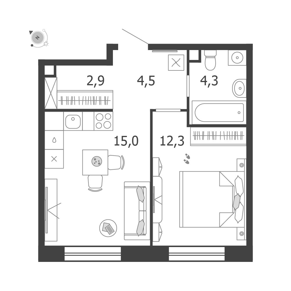 Планировка 39.0 м²