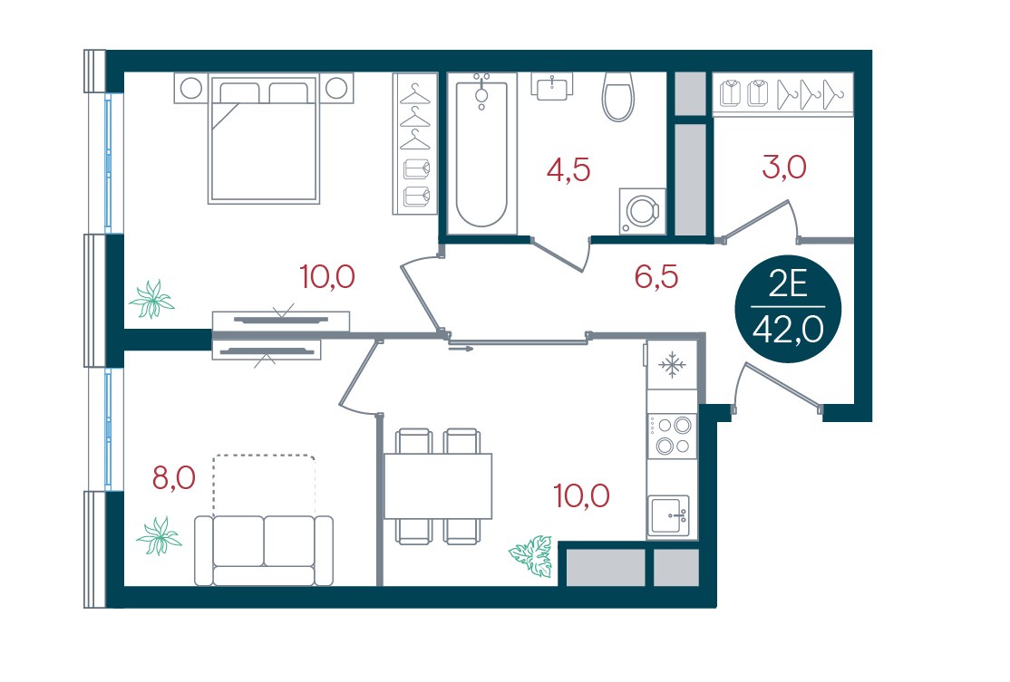 Планировка 42.0 м²